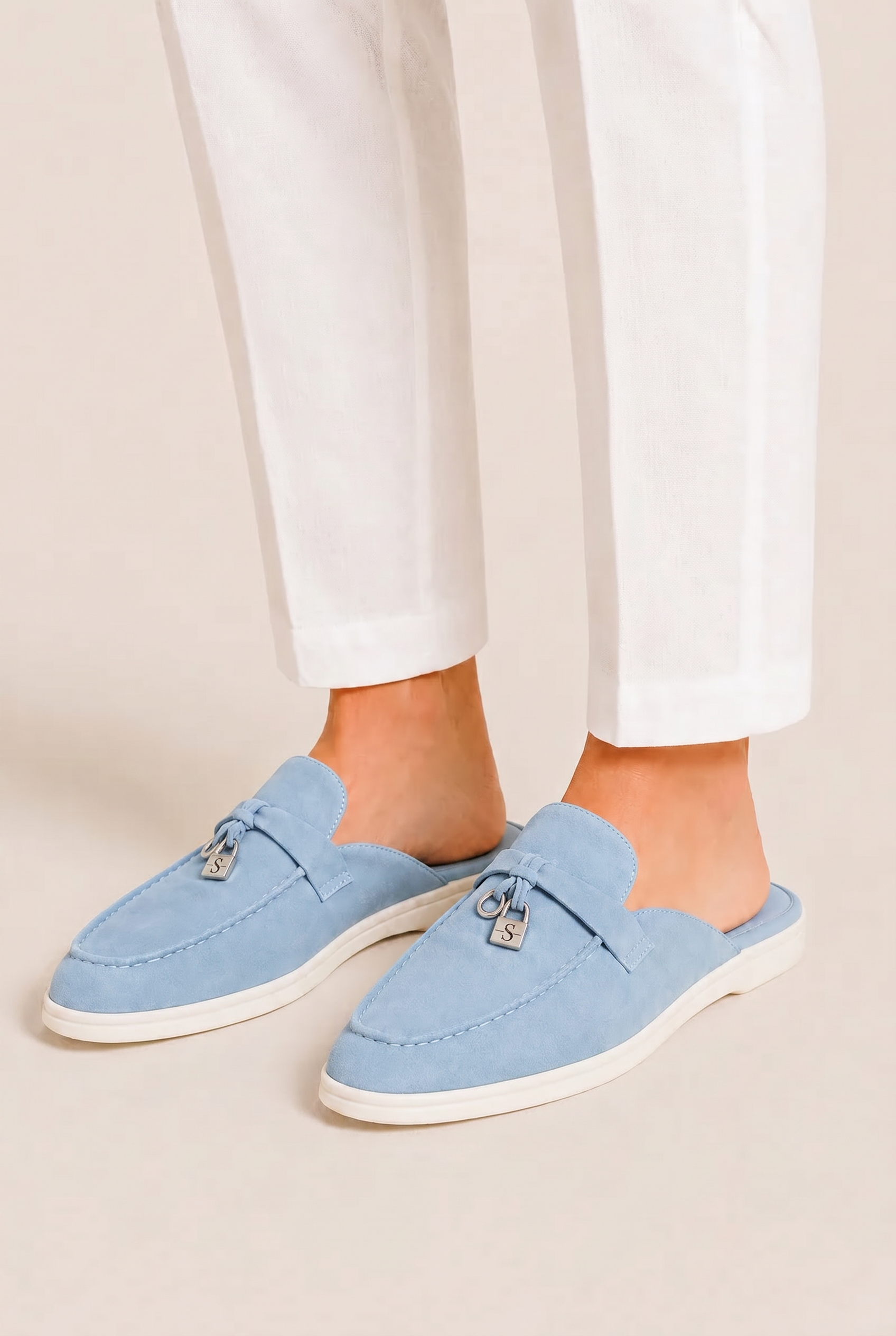 Ancestral Buckle Mule Light Blue