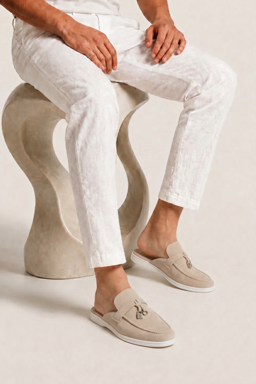 Ancestral Buckle Mule Light Grey