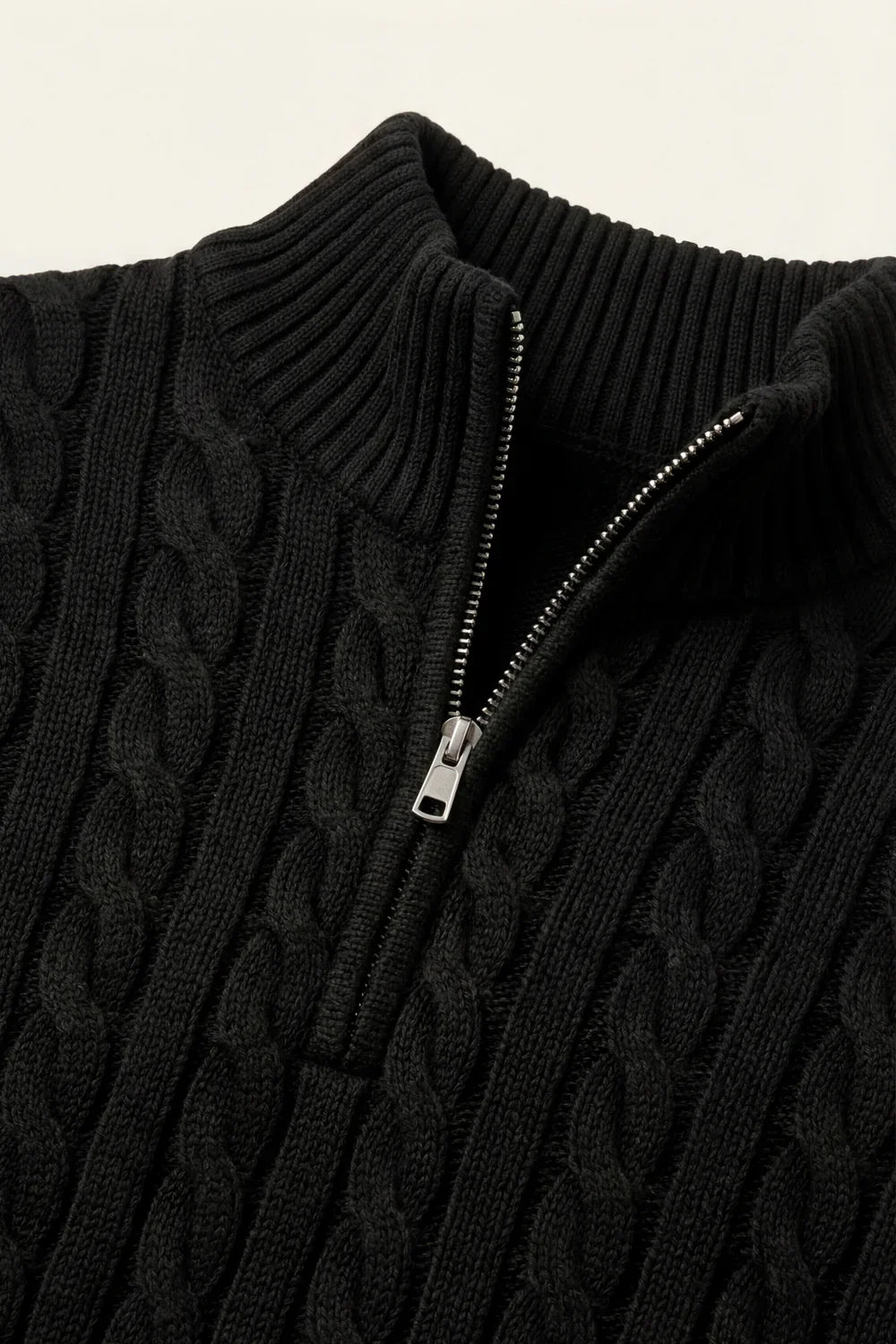 Classic Cable Quarter Zip Black