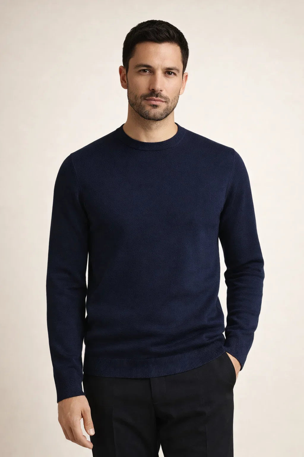 Fine Wool Crewneck Navy Blue