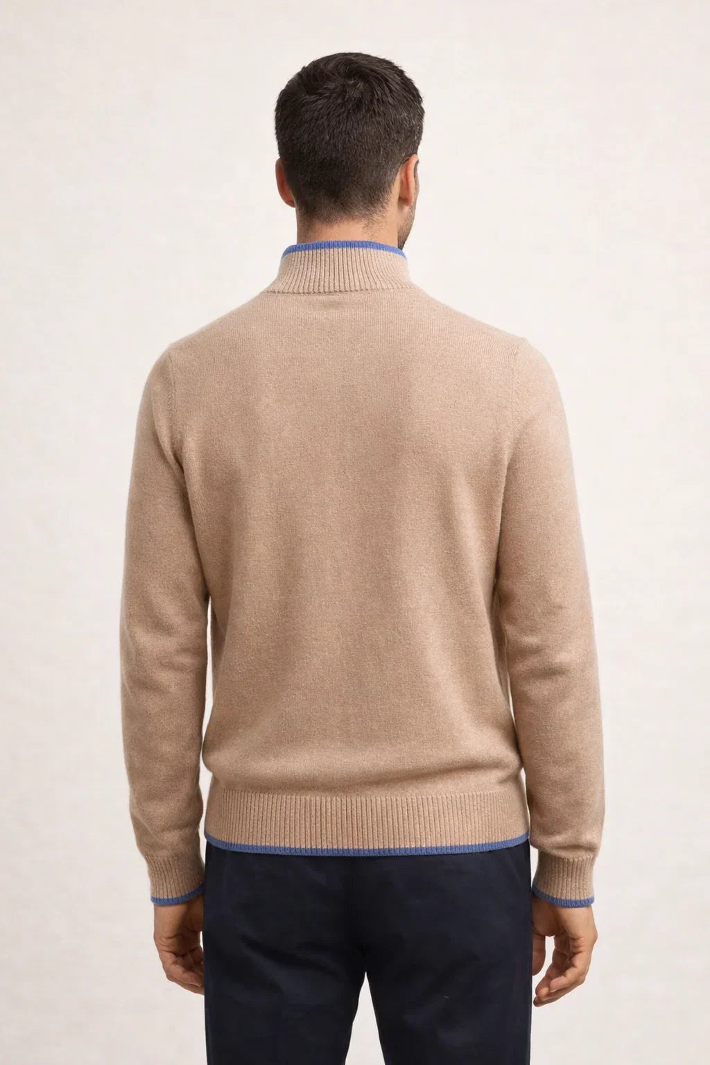 Refined Full Zip Knit Beige / Light Blue