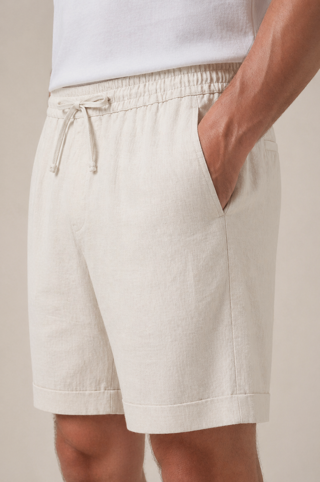 Beige Linen Bayside Shorts