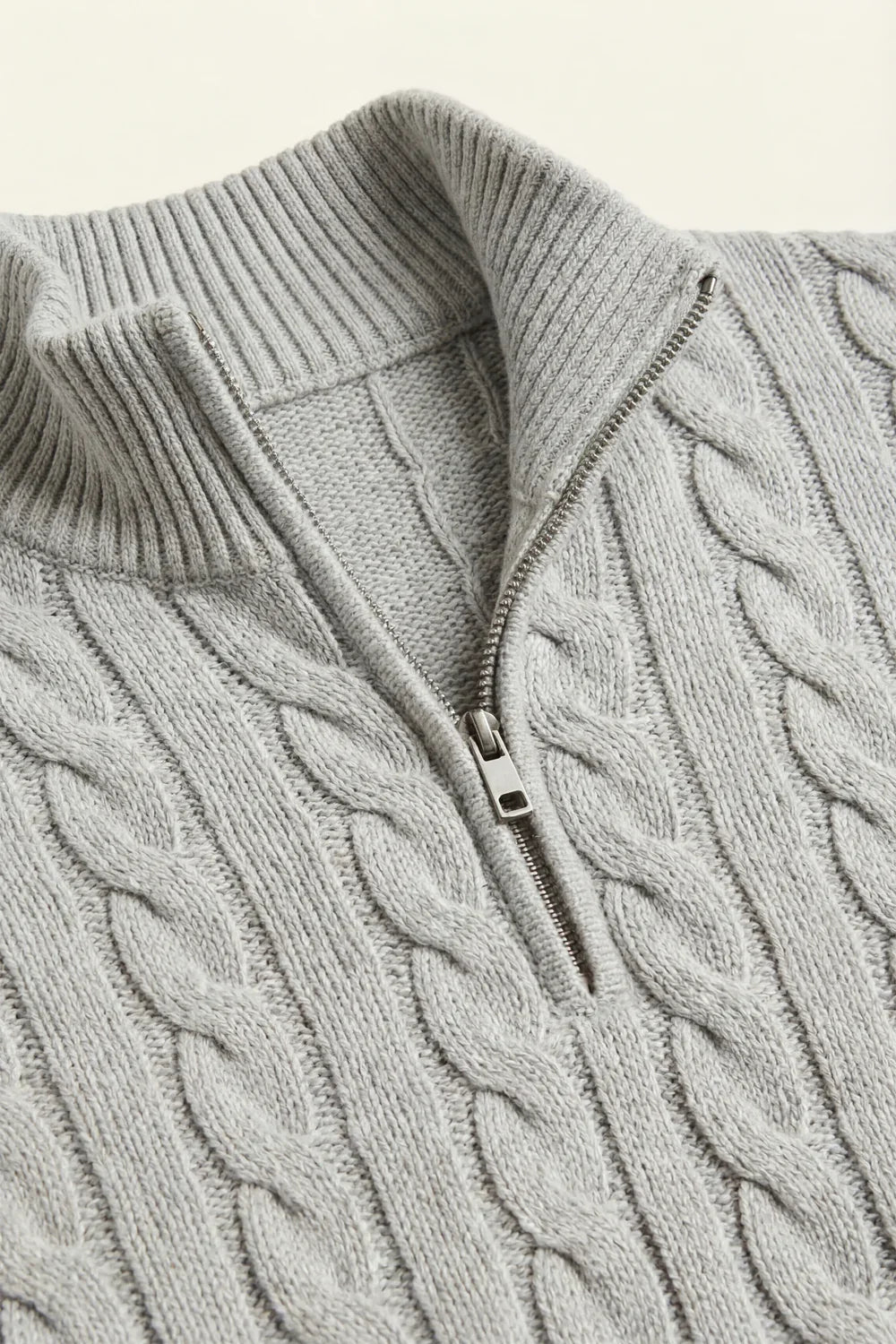 Classic Cable Quarter Zip Grey
